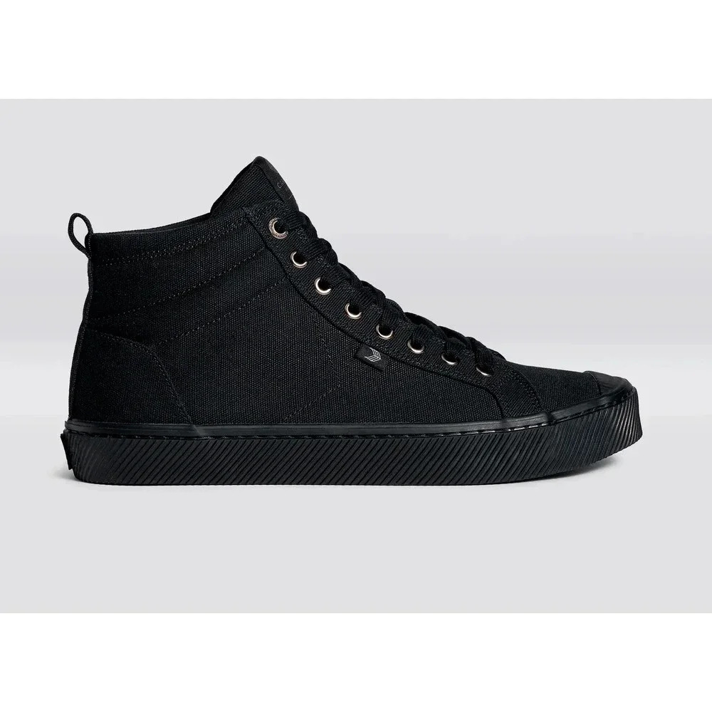 New Cariuma Oca High Top Canvas Sneaker Shoes Lace-Up All Black Unisex W6 M4.5